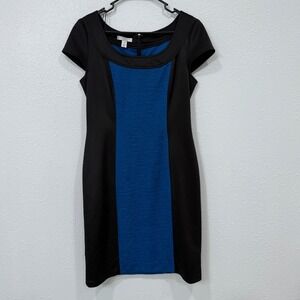 London Style Collection Black‎ Blue Sheath Dress Cap Sleeve Business Size 12